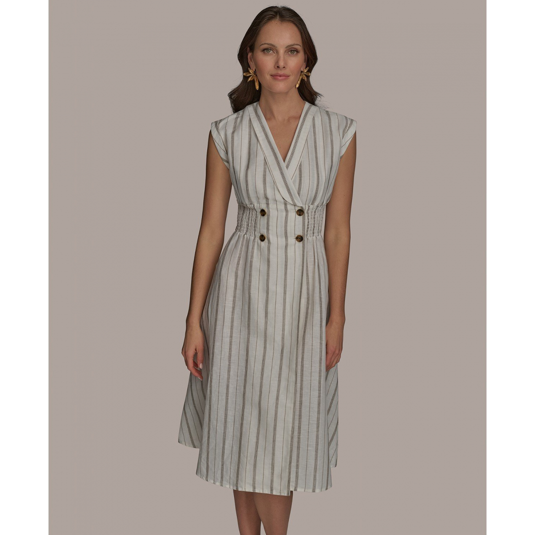 Robe Midi 'Striped V-Neck' pour Femmes