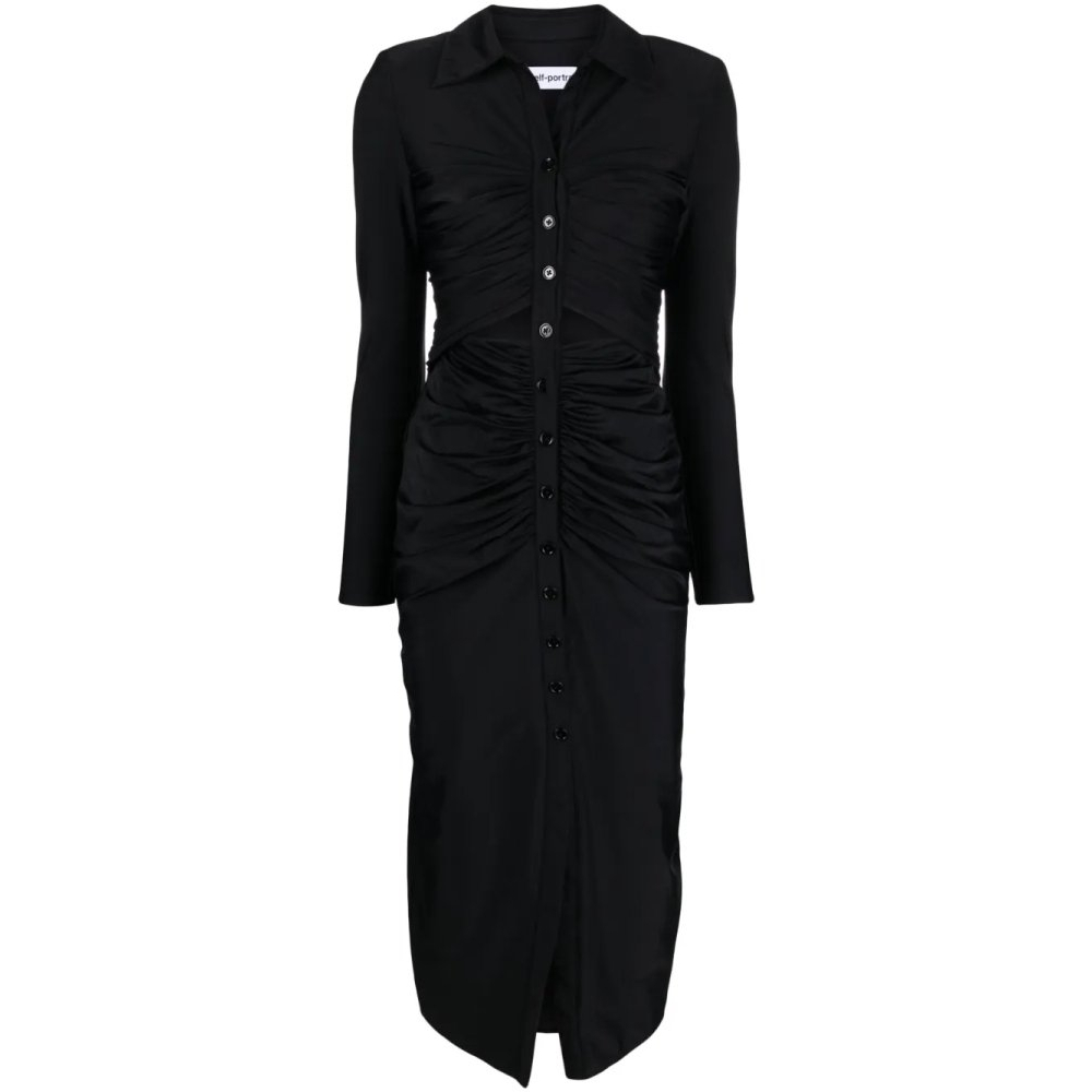 Robe Midi 'Ruched Spread-Collar' pour Femmes