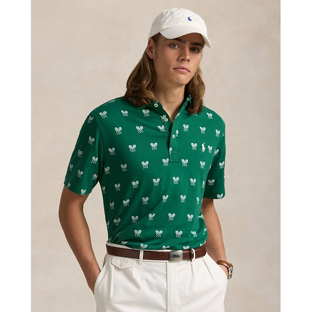 'Classic Fit Racquet-Print Polo Shirt' pour Hommes