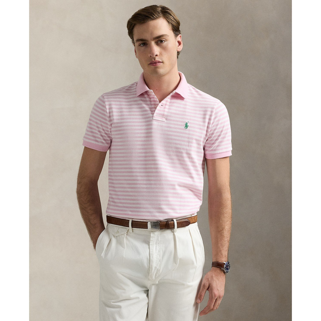 'Classic-Fit Striped Mesh Polo Shirt' pour Hommes