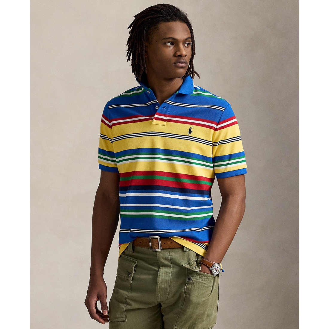 'Classic-Fit Striped Mesh Polo Shirt' pour Hommes