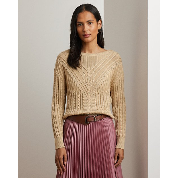 'Cable-Knit Cotton-Blend Boatneck Sweater' für Damen