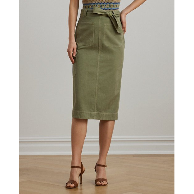 'Belted Cotton Twill Pencil Skirt' für Damen