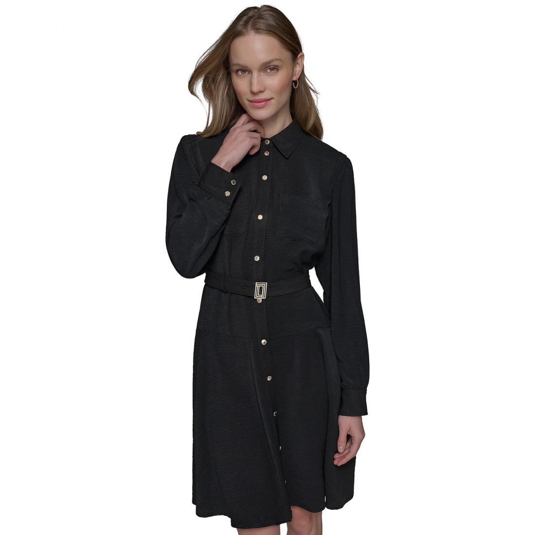 Robe à manches longues 'Belted Button-Front' pour Femmes