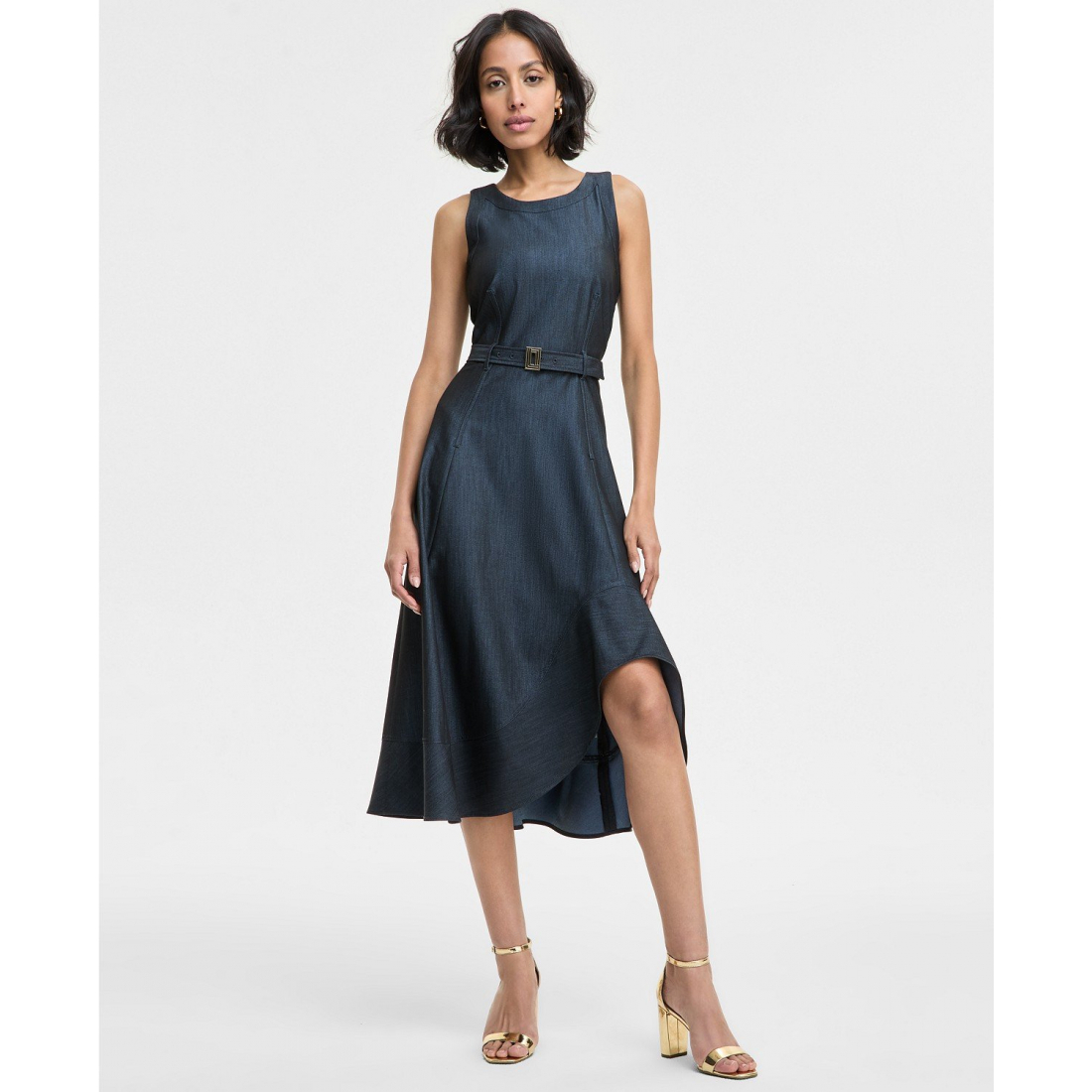Robe sans manches 'Jewel-Neck Belted' pour Femmes