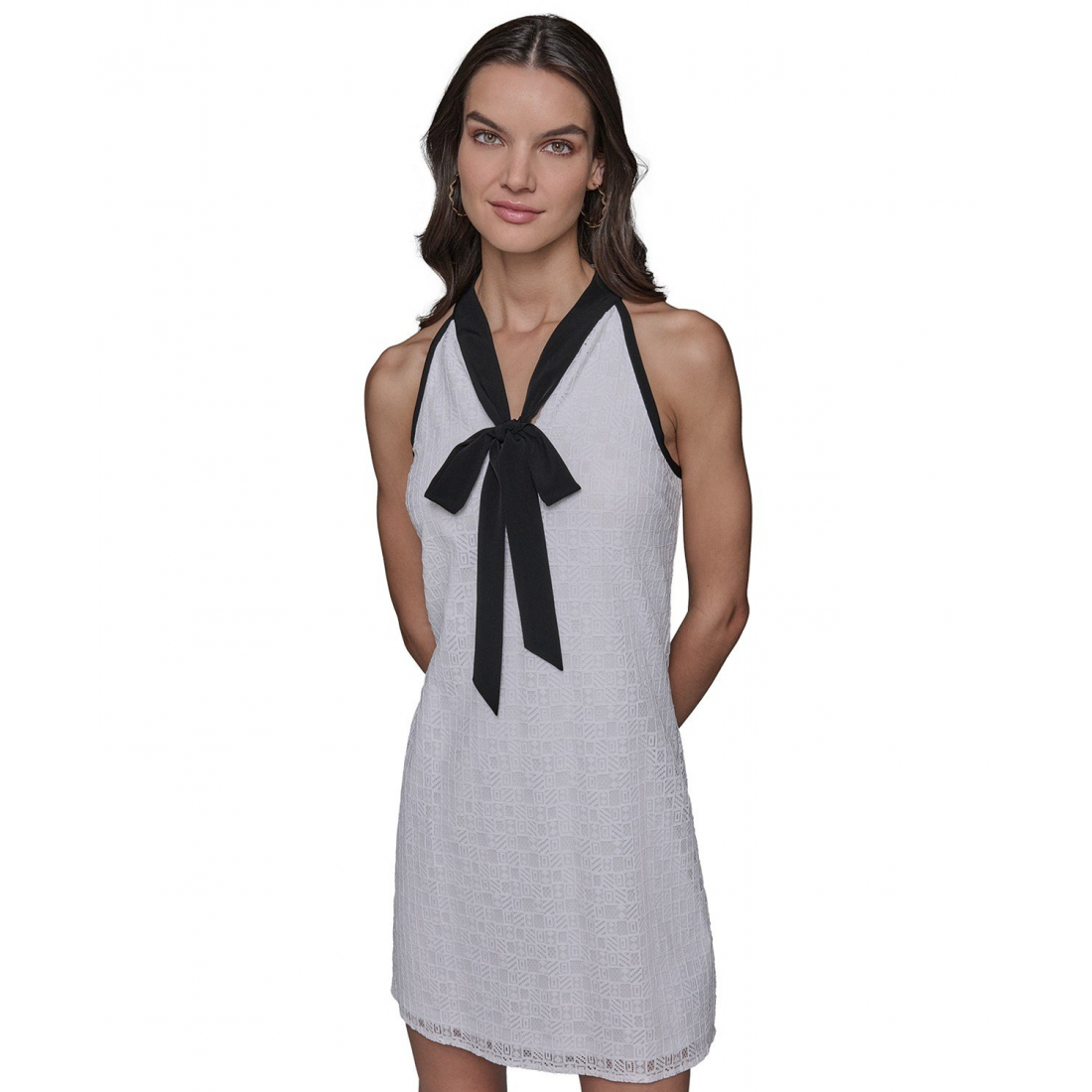 Women's 'Geo-Lace Tie-Neck' Shift Dress