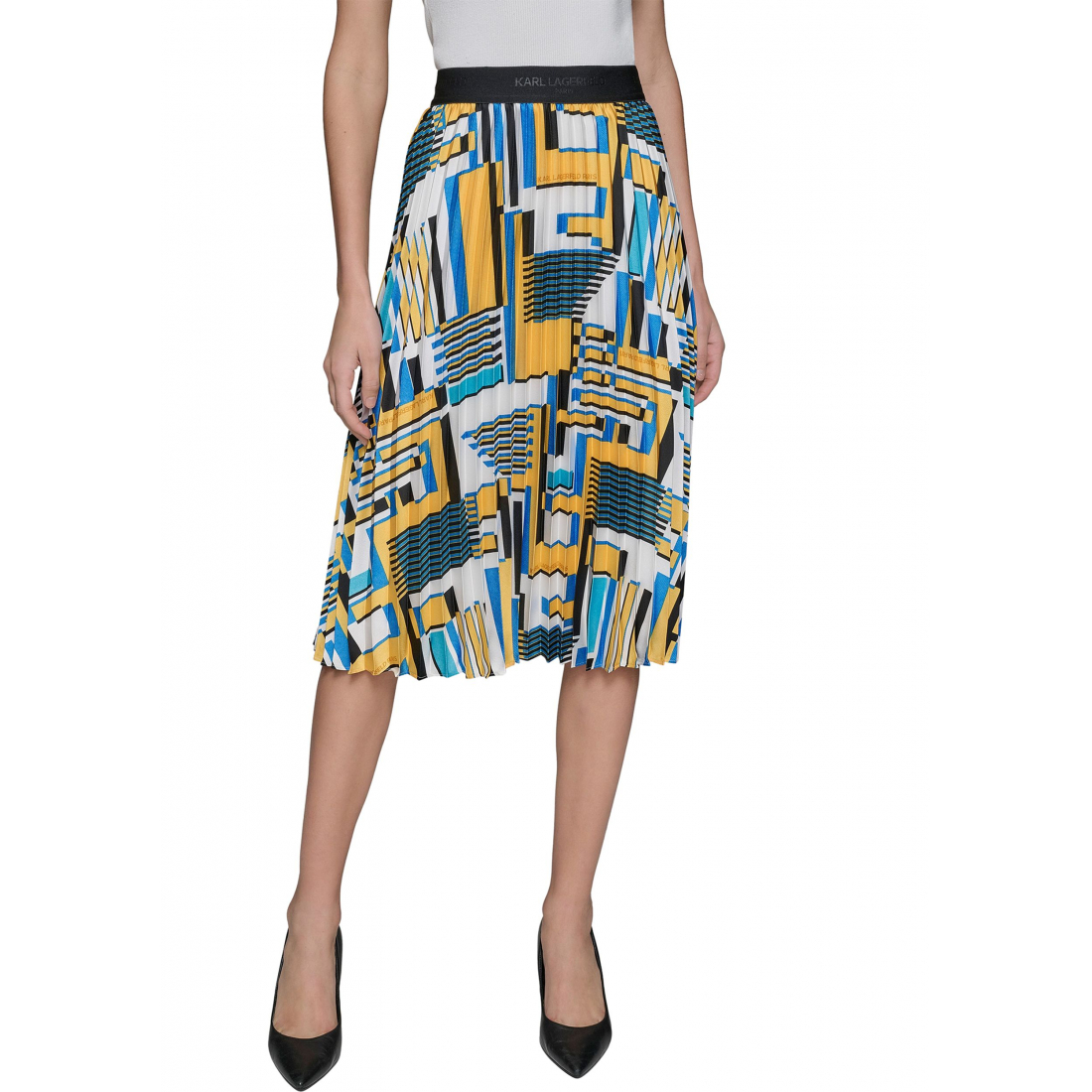 Jupe Midi 'Geometric Print Pleated' pour Femmes