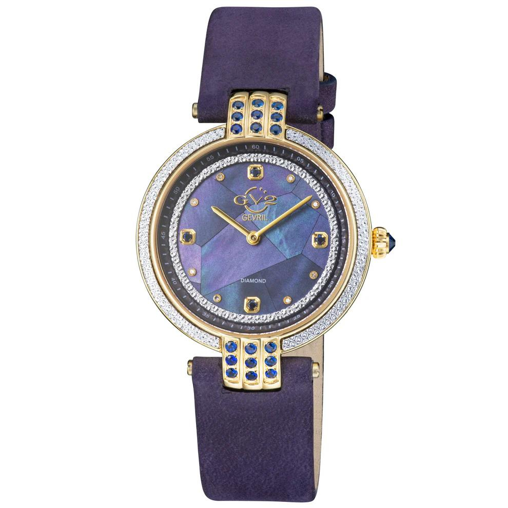 GV2 Matera Women's Swiss Quartz Blue Mother of Pearl Dial Blue Marine Suede Strap Diamond Watch