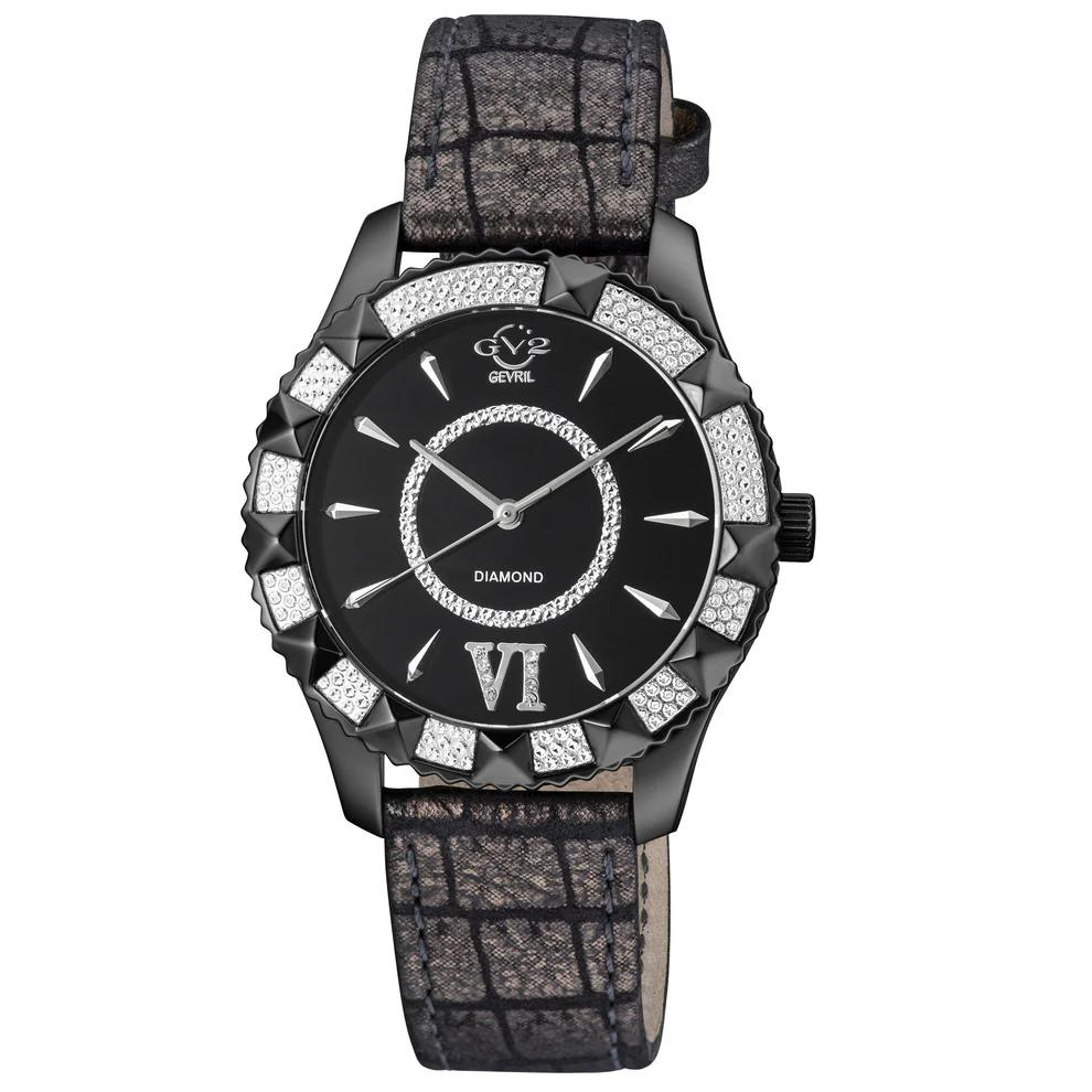 GV2 Venice Womens Black MOP Dial Black Leather Strap Watch