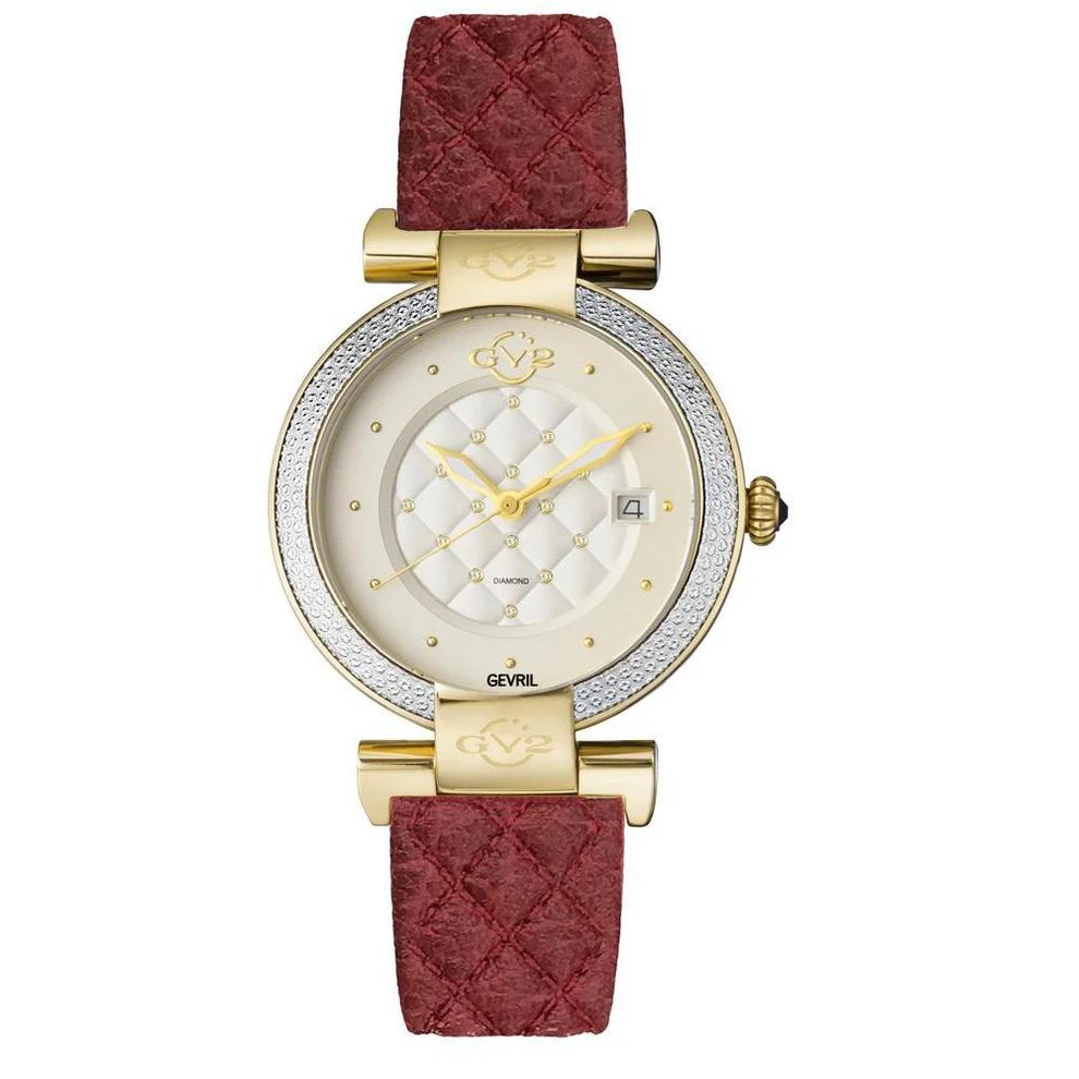 GV2 Berletta Women's White Dial Red Vegan Quilted Strap Watch