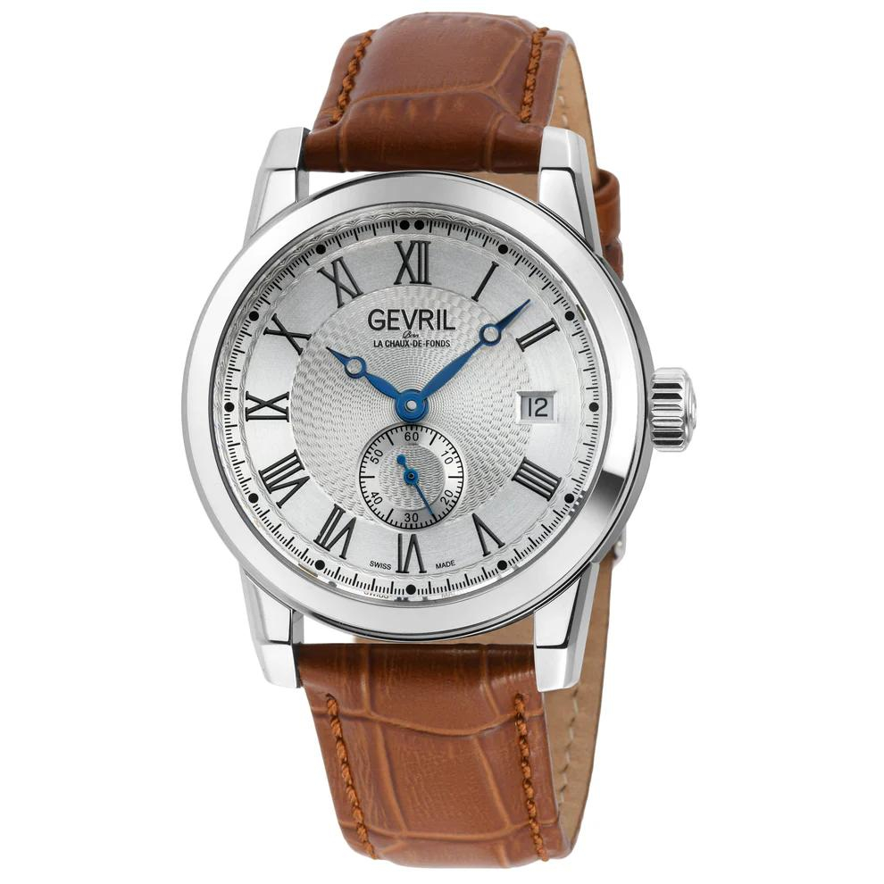 Gevril Men's Madison White Dial Stainless Steel Watch Leather