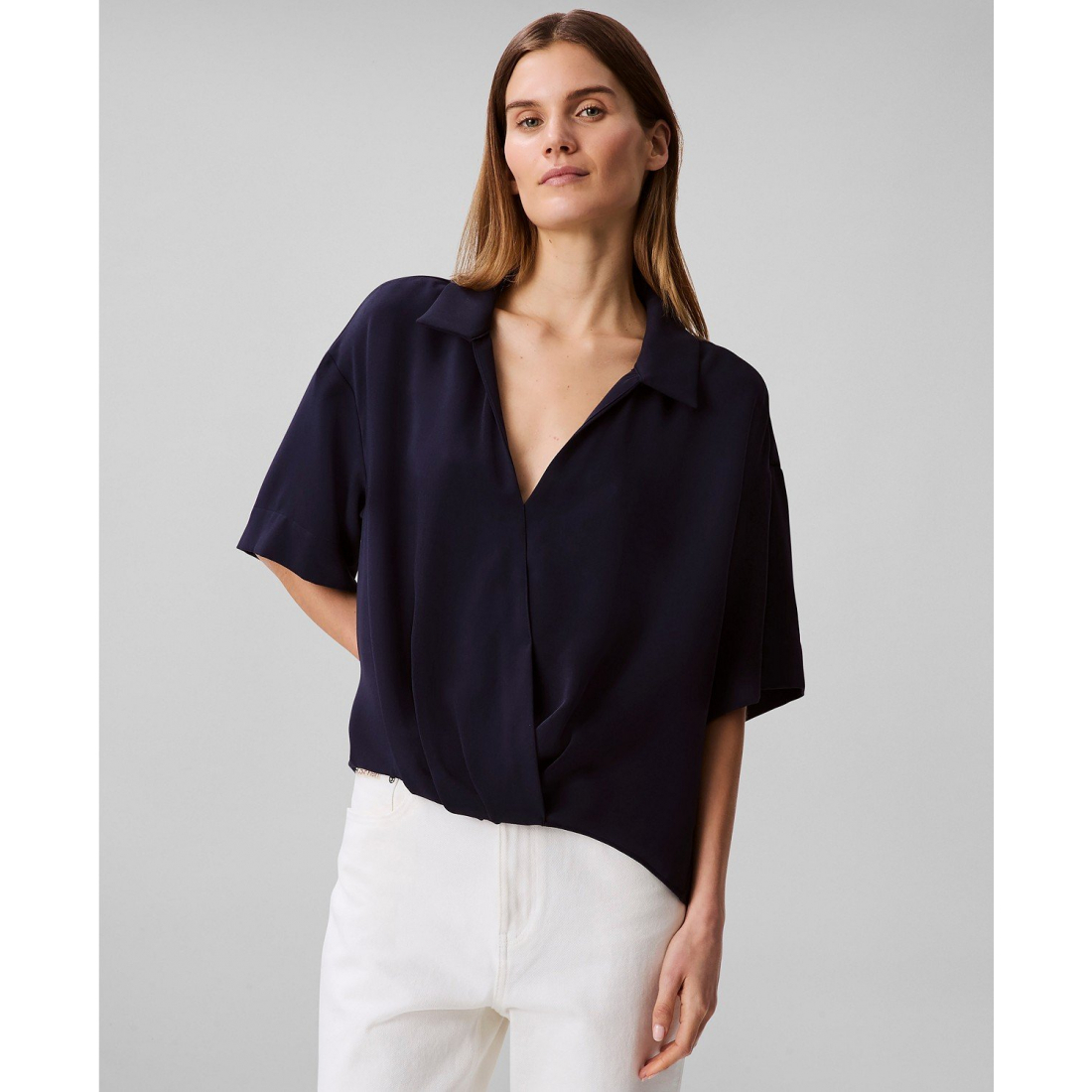 Top à manches courtes 'Collared Draped Faux-Wrap' pour Femmes