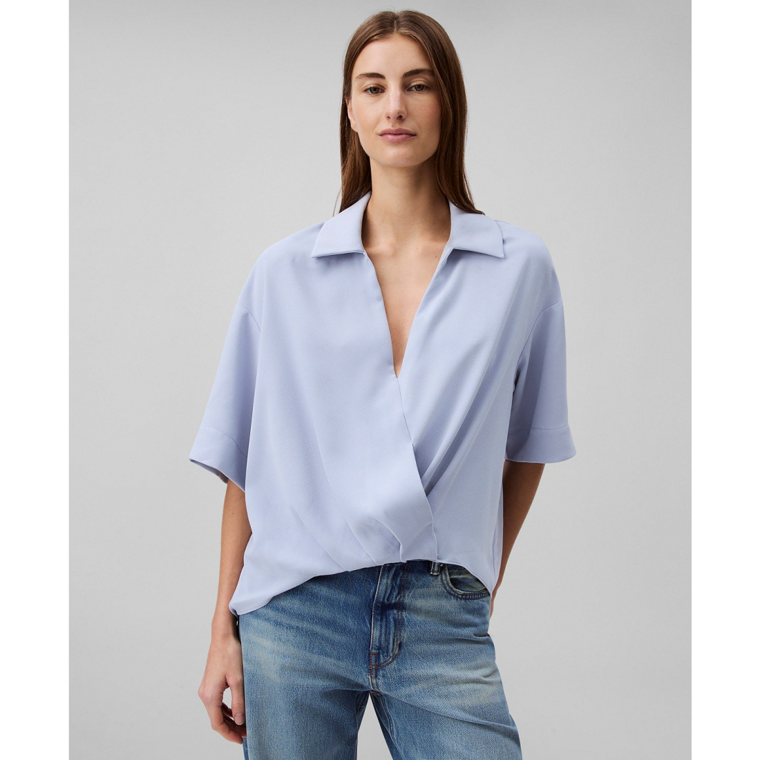 Top à manches courtes 'Collared Draped Faux-Wrap' pour Femmes