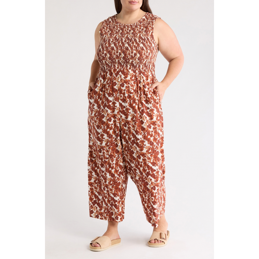 Combinaison  'Floral Sleeveless Smocked Wide Leg' pour Femmes