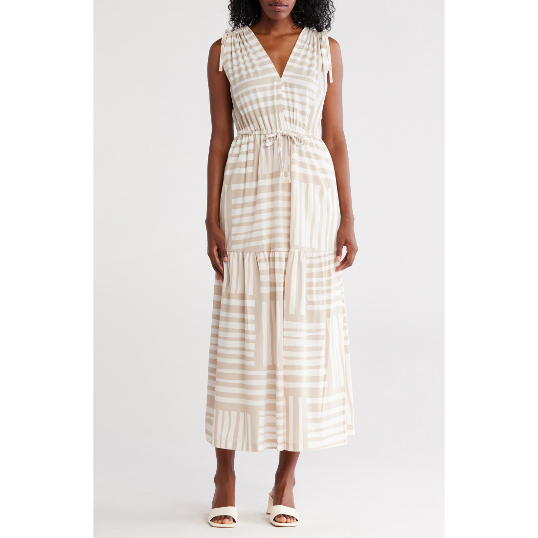 Robe maxi 'Stripe V-Neck Drawstring' pour Femmes