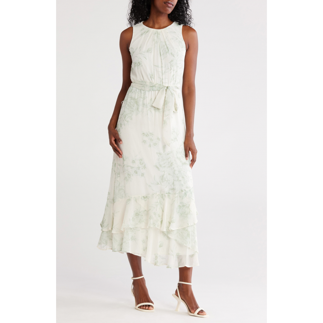 Women's 'Floral Sleeveless Chiffon High-Low' Midi Dress