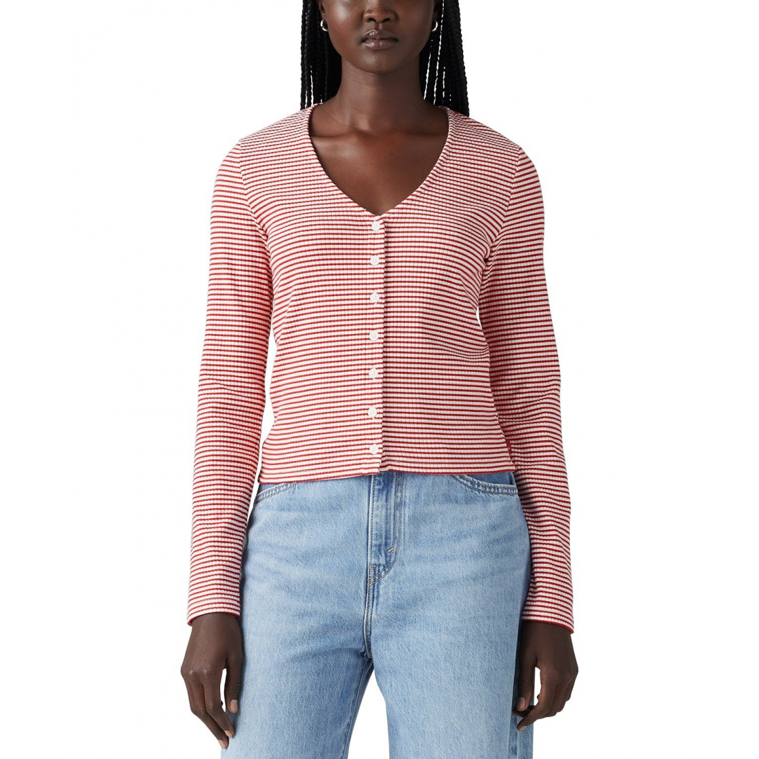 Top à manches longues 'Muse Ribbed Long-Sleeve Button-Up' pour Femmes