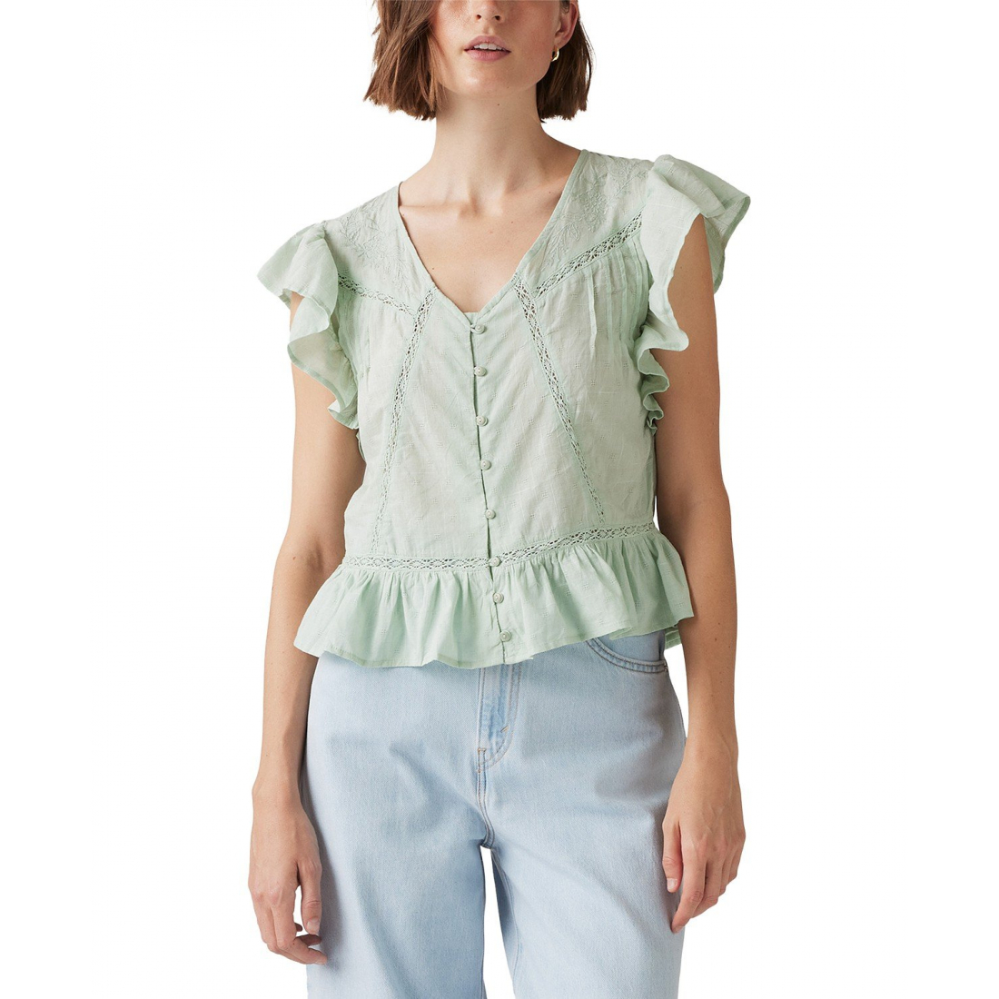 Blouse 'Aniston Ruffled Flutter-Sleeve' pour Femmes