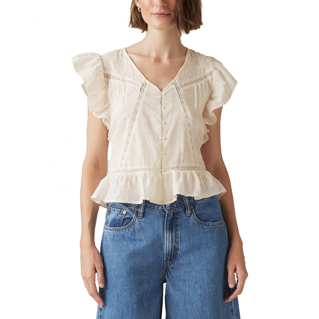 Blouse 'Aniston Ruffled Flutter-Sleeve' pour Femmes