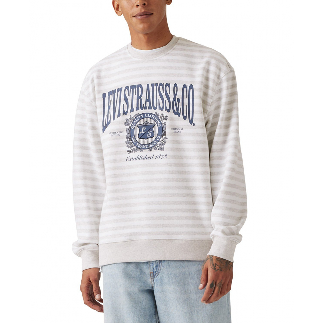 Sweatshirt 'Relaxed Fit Logo Graphic Striped Crewneck' pour Hommes