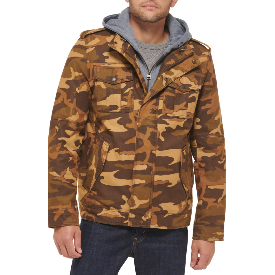Veste 'Washed Faux Shearling Lined Hooded Military' pour Hommes