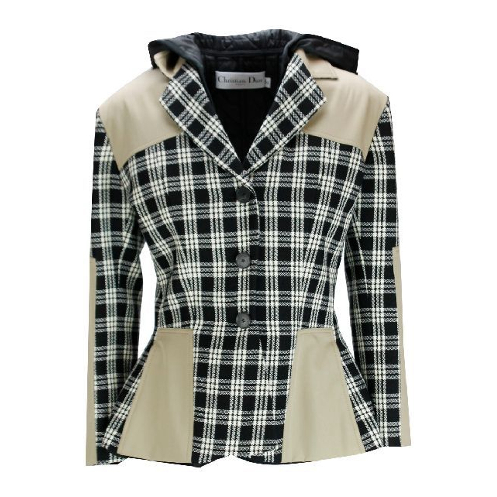 Women's 'Patchwork Check Decorated Hooded' Jacket