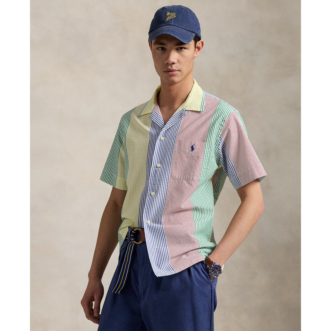 Chemise à manches courtes 'Classic-Fit Striped Seersucker' pour Hommes