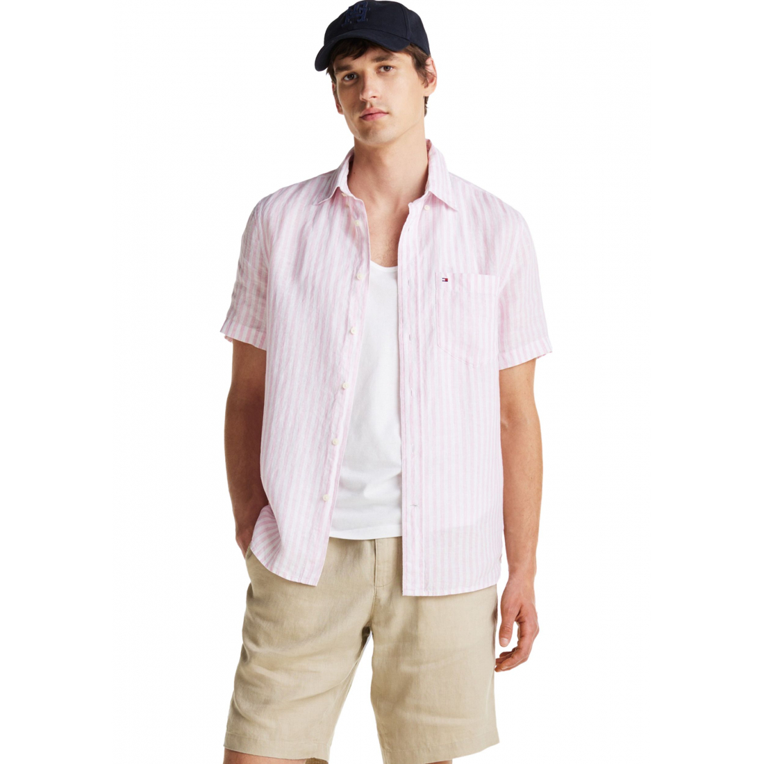 Chemise à manches courtes 'Pigment Dyed Striped Linen' pour Hommes