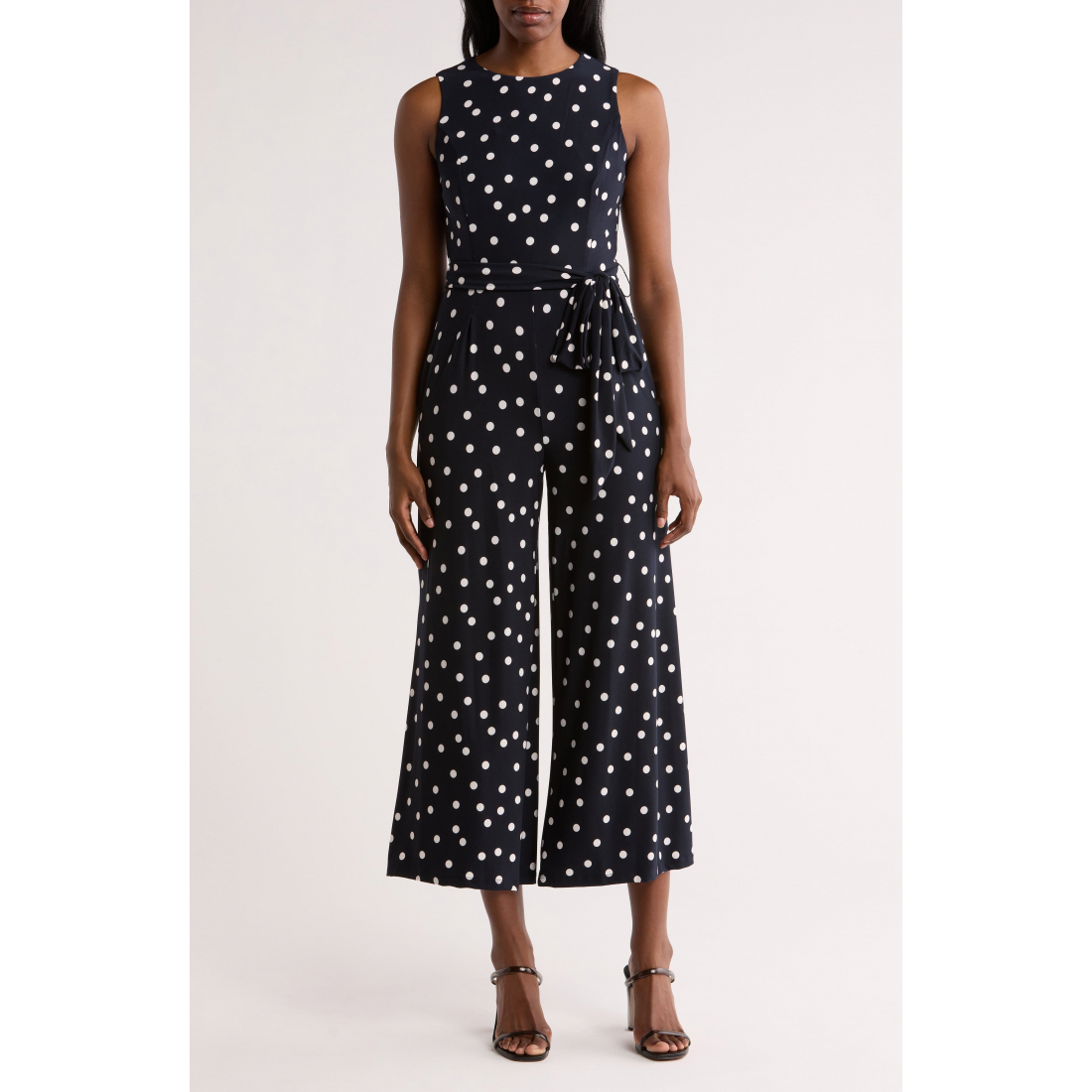 'Polka Dot Sleeveless Tie Waist Crop' Latzhose für Damen