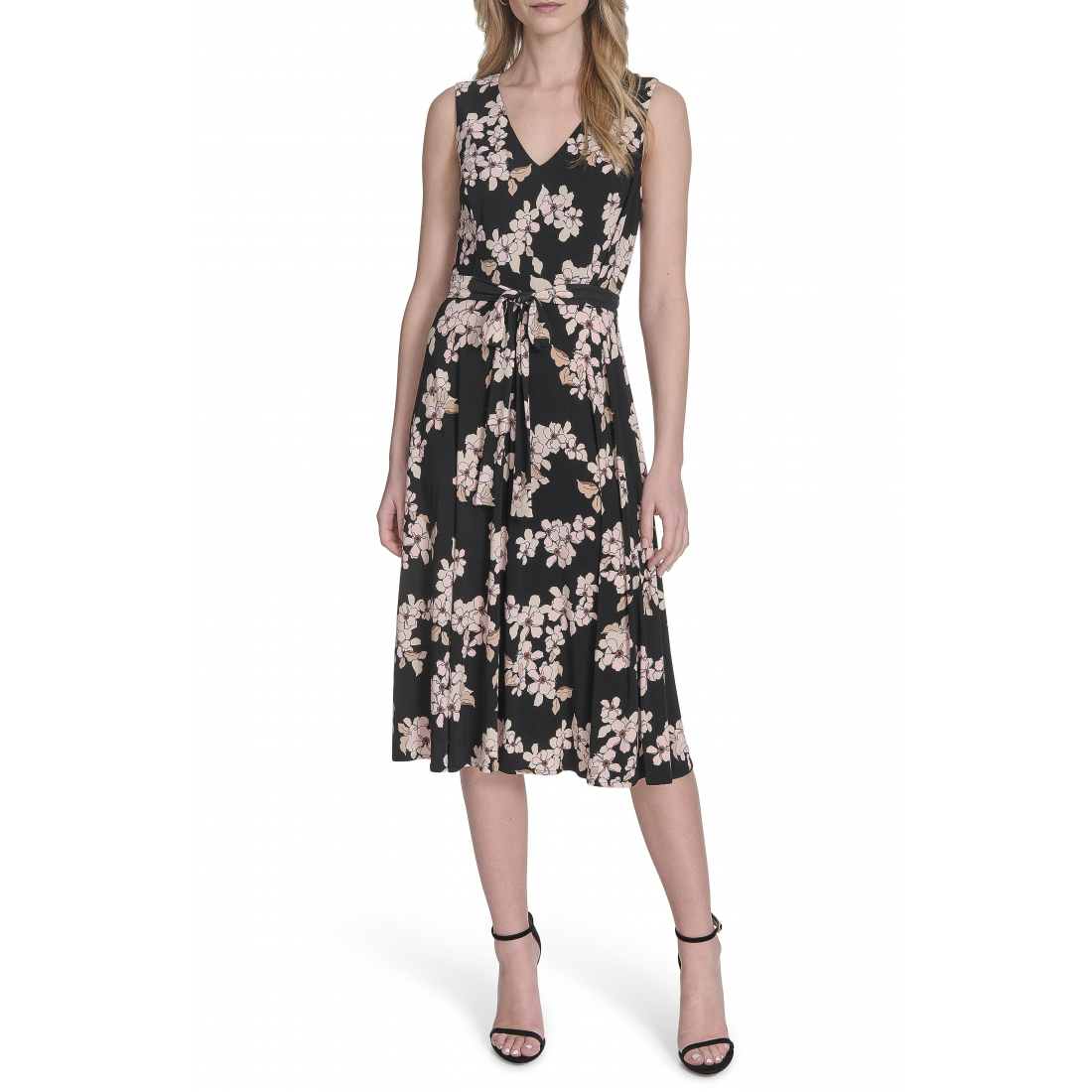 'Floral Sleeveless A-Line Jersey' Midi Kleid für Damen