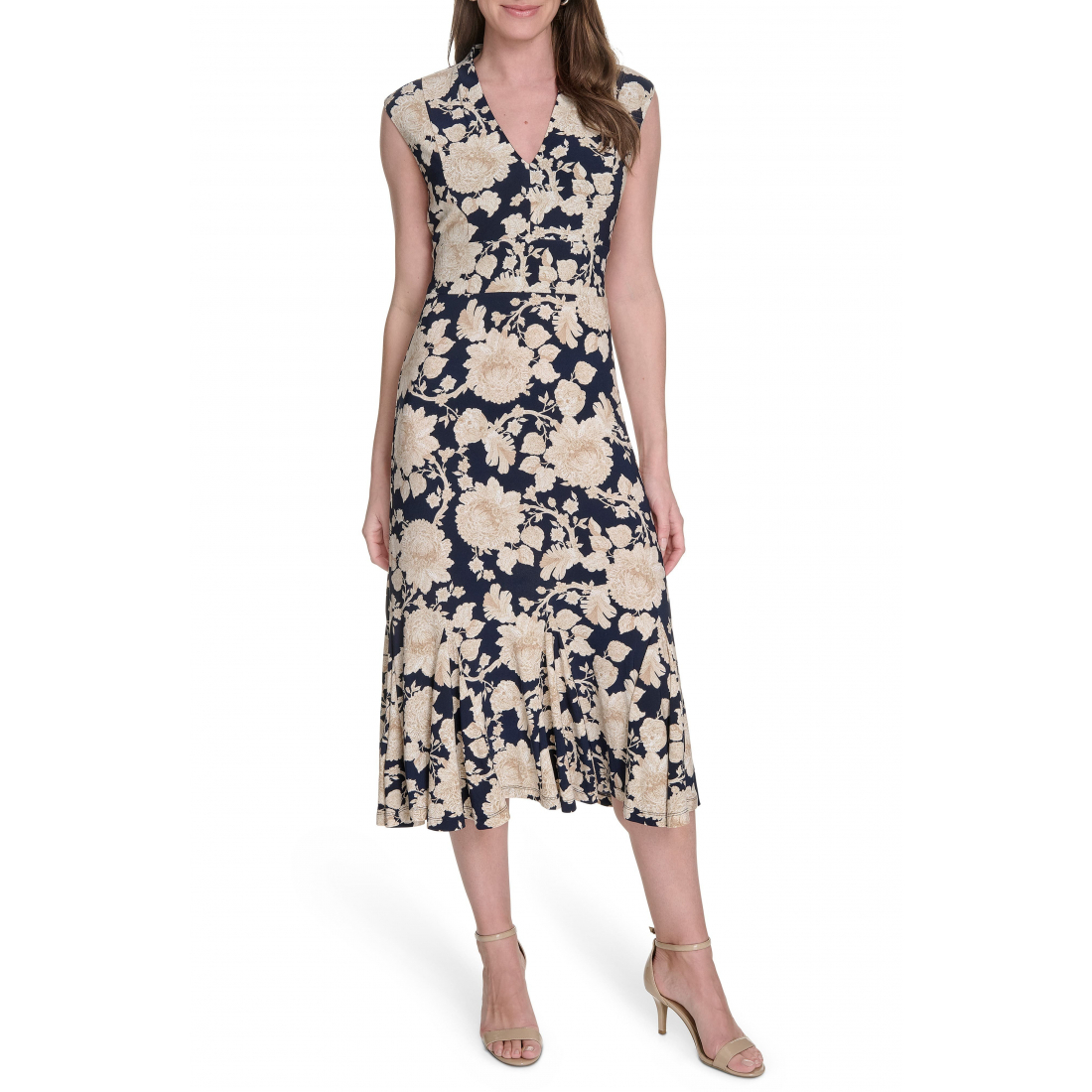 'Cap Sleeve Stretch Jersey' Midi Kleid für Damen