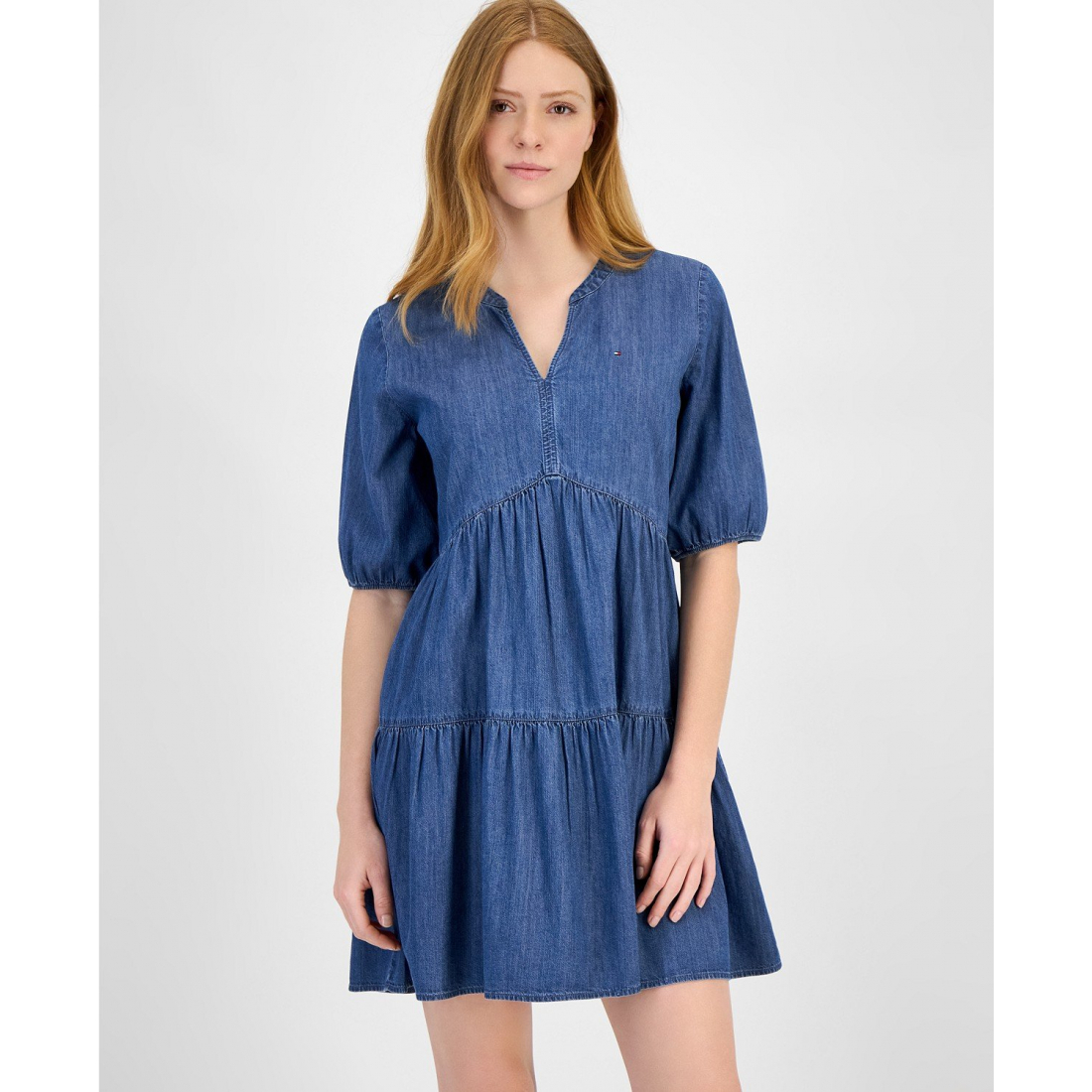 Robe 'Chambray V-Neck Tiered' pour Femmes