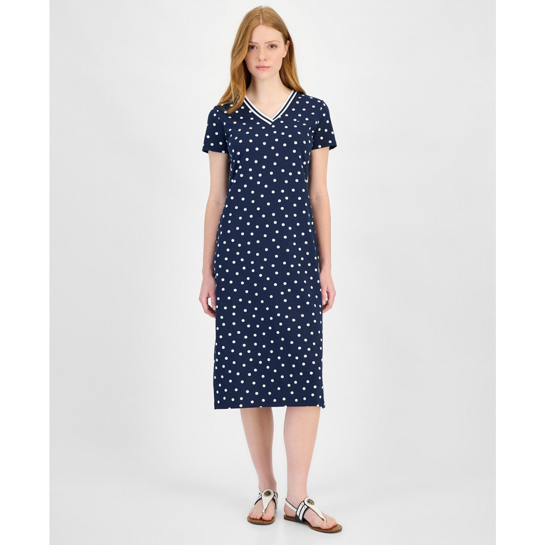 Robe Midi 'Island Dot V-Neck' pour Femmes