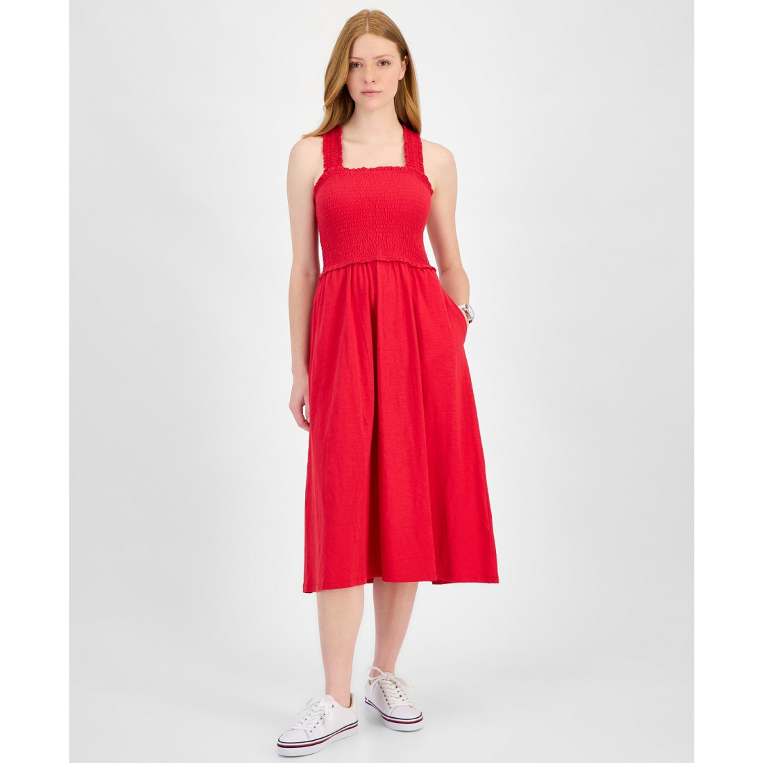 Robe Midi 'Cotton Smocked Sleeveless' pour Femmes