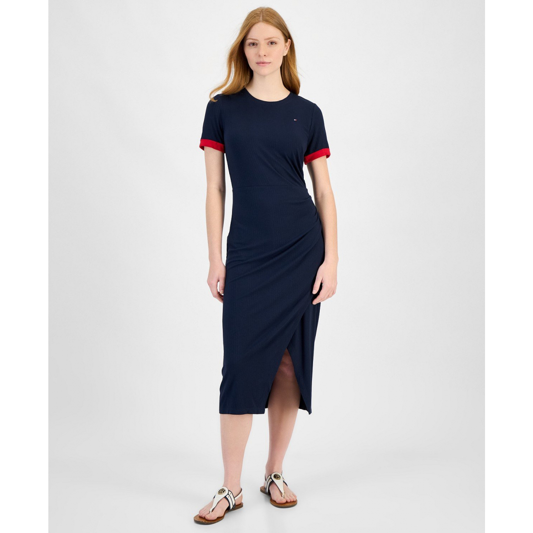 Robe Midi 'Ribbed Faux-Wrap' pour Femmes