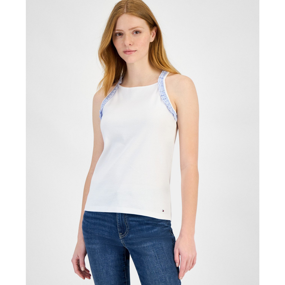 Débardeur 'High-Neck Ruffle-Trim Cotton' pour Femmes