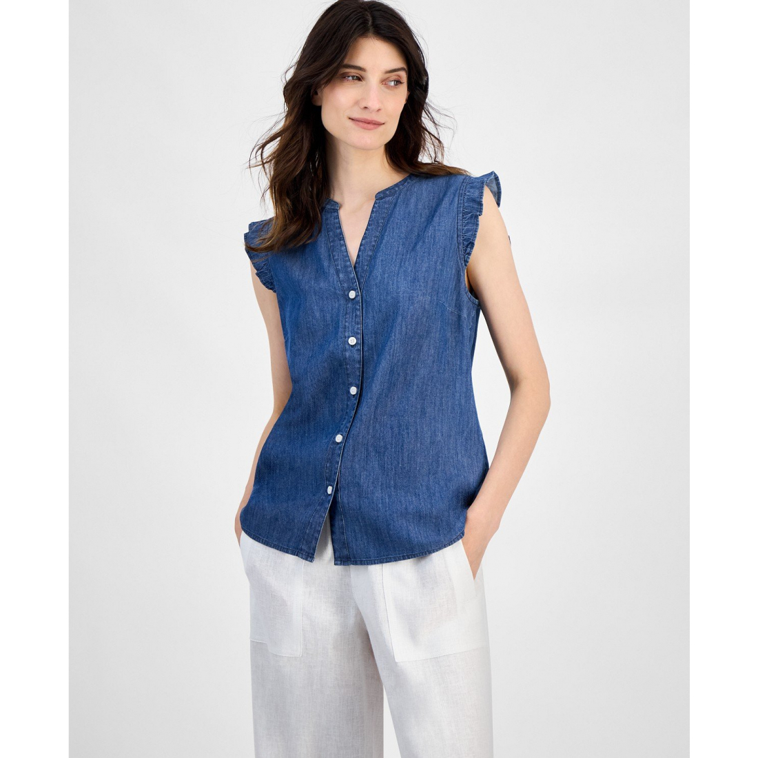 Chemise 'Chambray Ruffled' pour Femmes