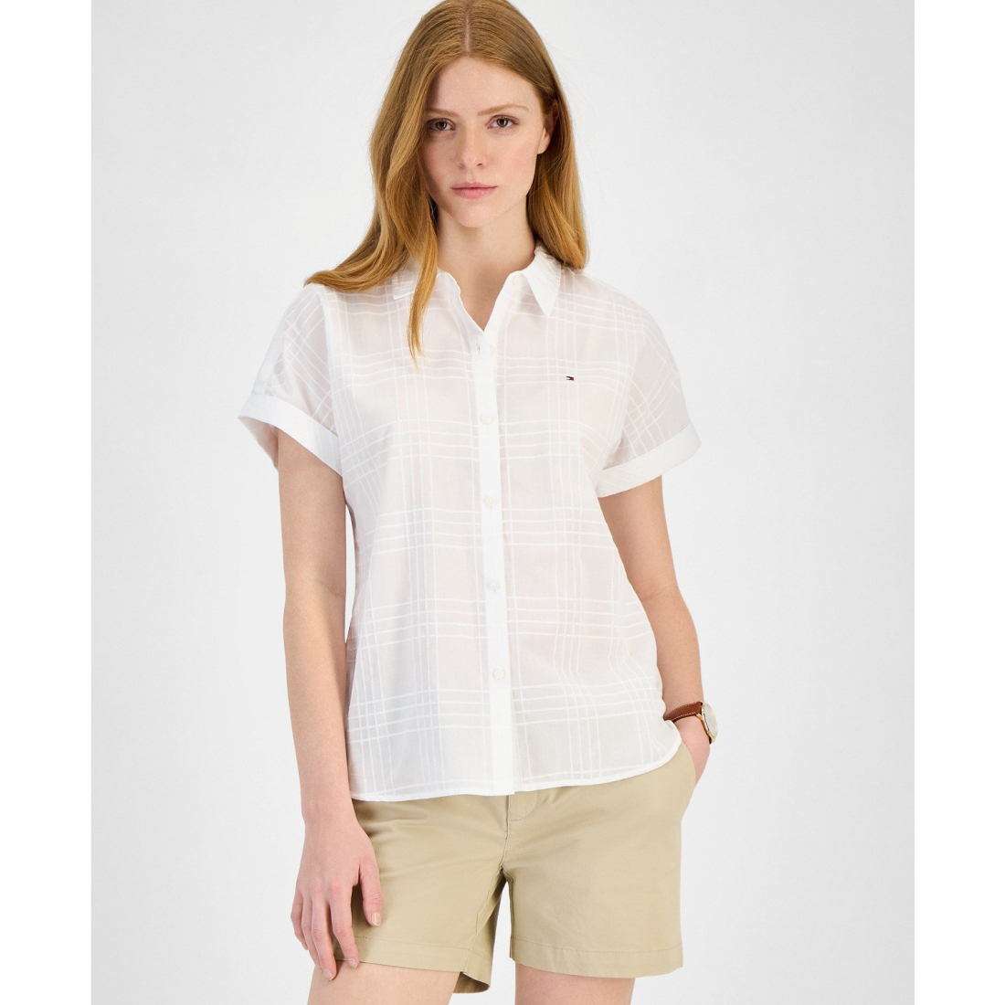 Chemise à manches courtes 'Cotton Tonal-Plaid' pour Femmes