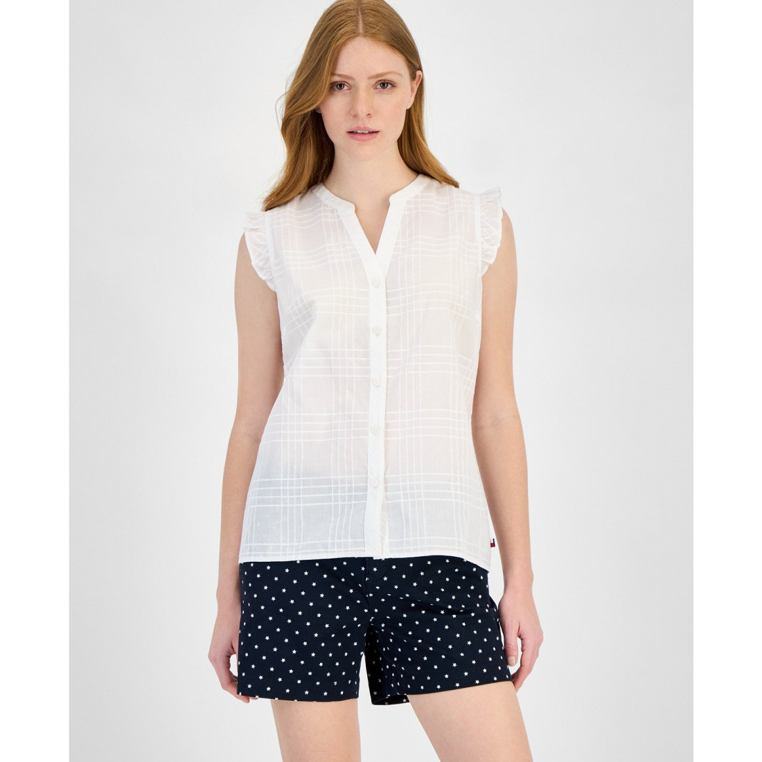 Chemise sans manches 'Cotton Tonal-Plaid Ruffled' pour Femmes