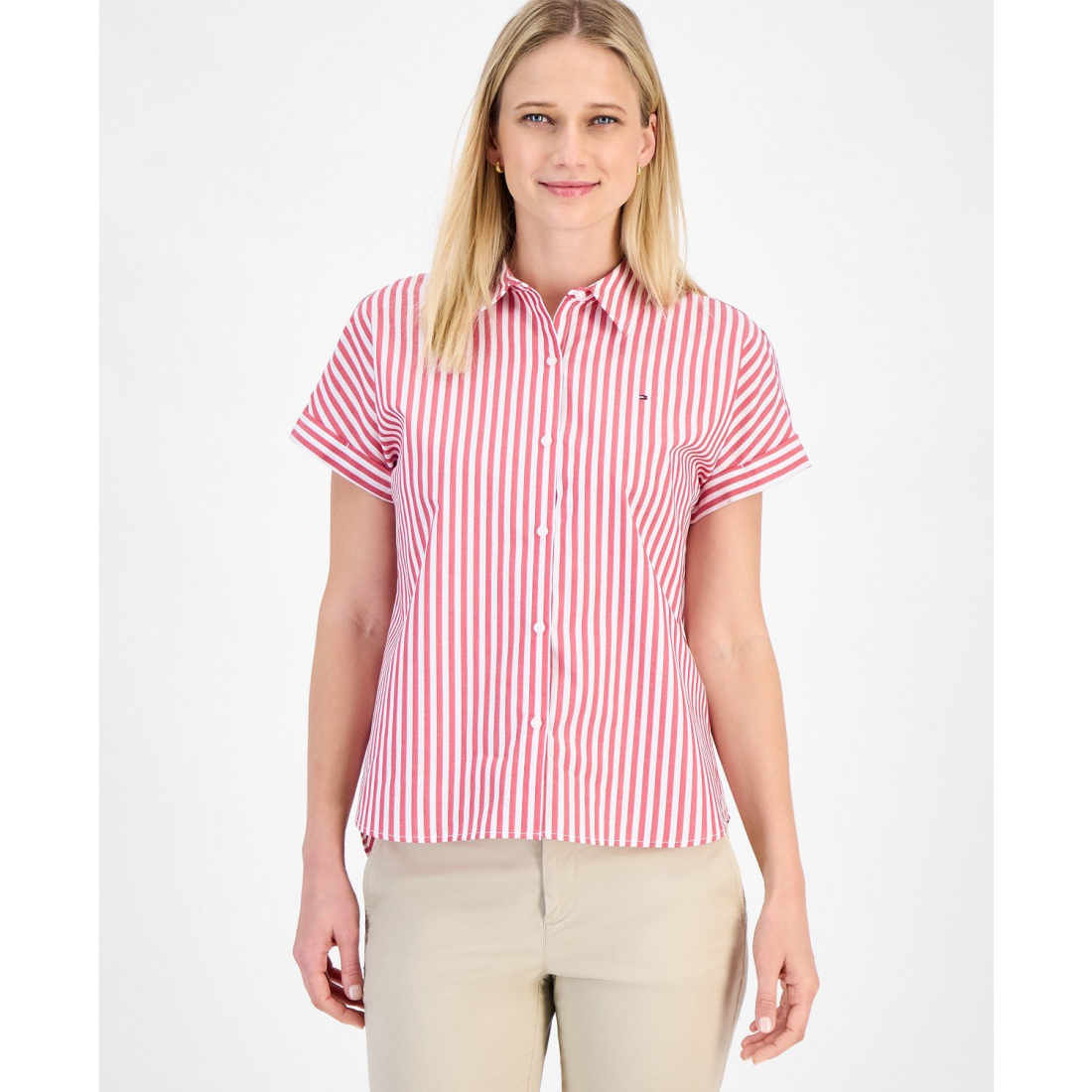 Chemise à manches courtes 'Cotton Striped Cuffed' pour Femmes