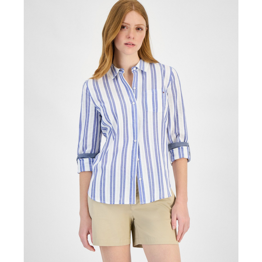 Chemise 'Cotton Textured-Stripe' pour Femmes