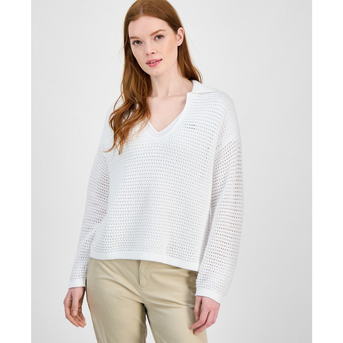 Women's 'Open-Stitch Johnny-Collar' Sweater