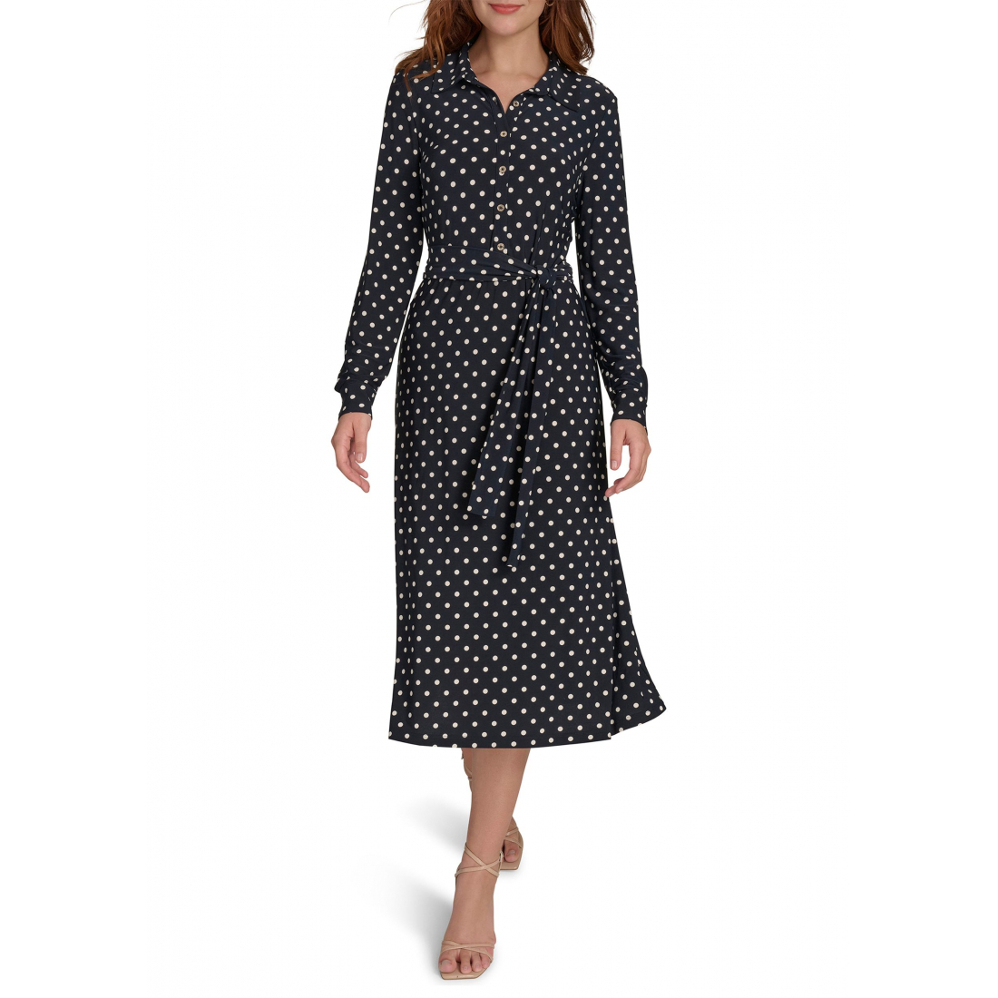 Robe chemise 'Long Sleeve Self Tie Dot Jersey' pour Femmes