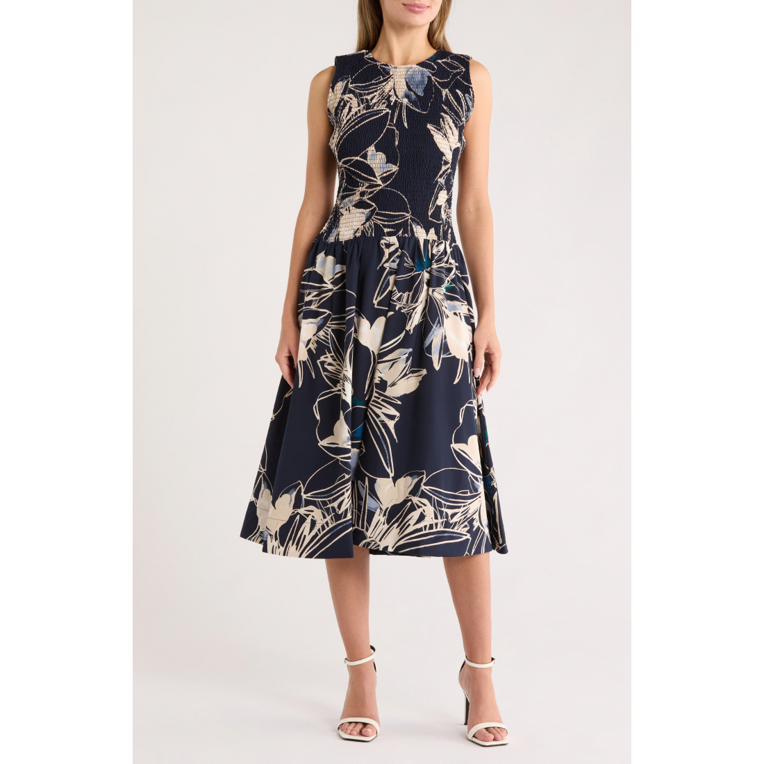 Robe Midi 'Floral Sleeveless Smocked' pour Femmes