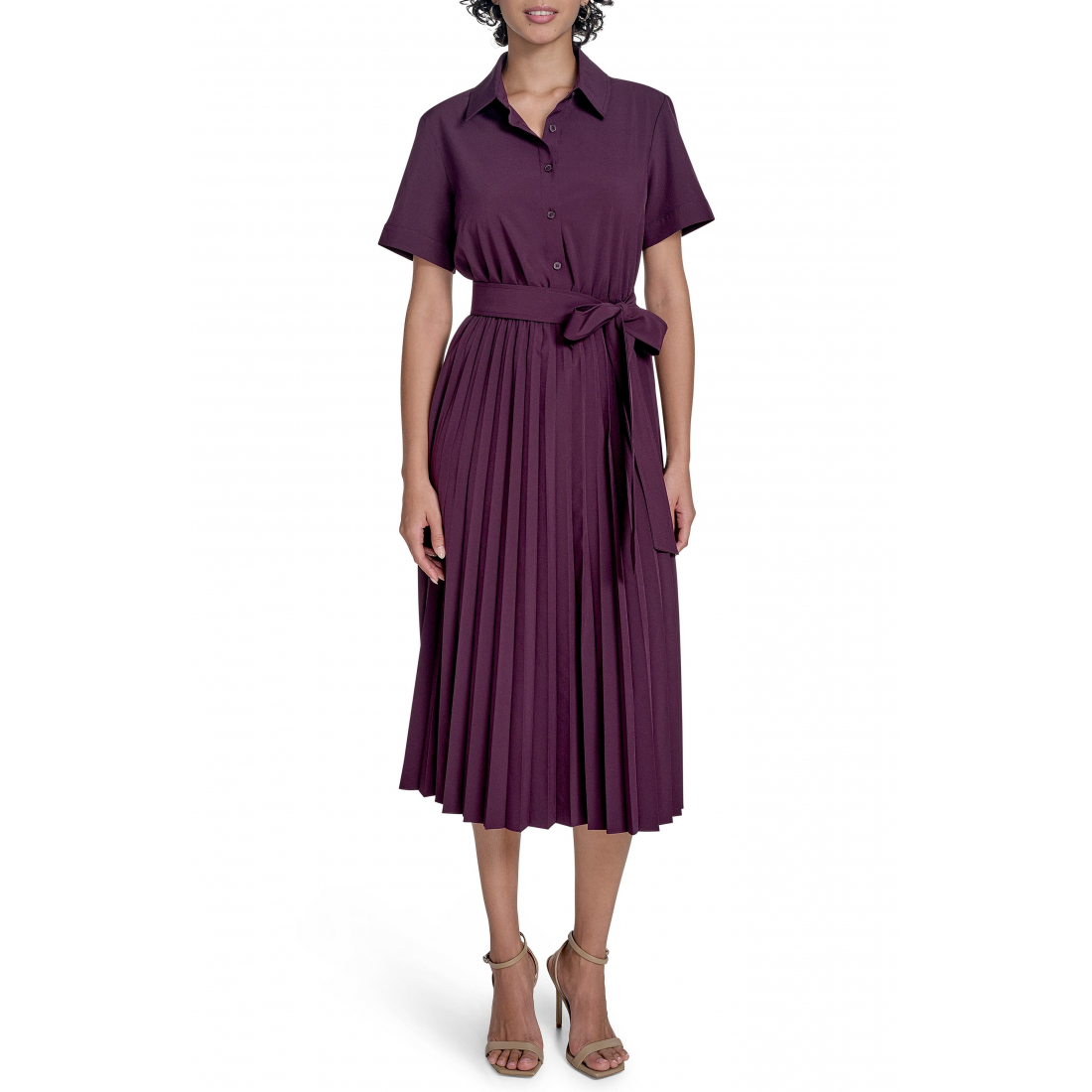 Robe chemise 'Short Sleeve Pleated' pour Femmes