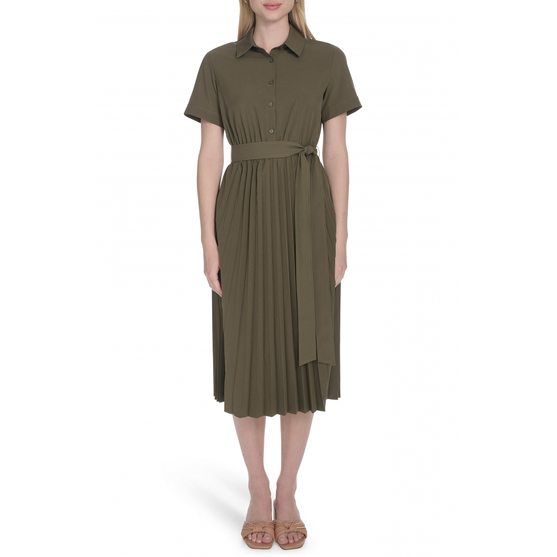 Robe chemise 'Short Sleeve Pleated' pour Femmes