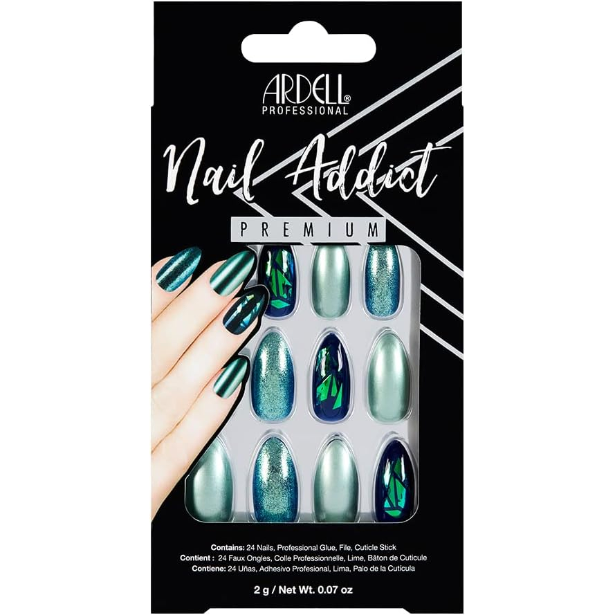 Faux Ongles 'Nail Addict' - Green Glitter Chrome 24 Pièces