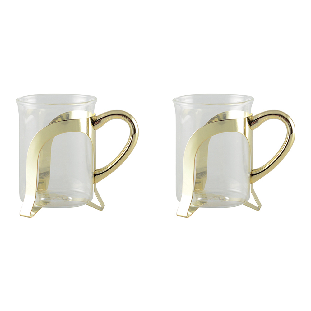 Glass Coffee Cups With Gold Metal Decoration - Set Of 2