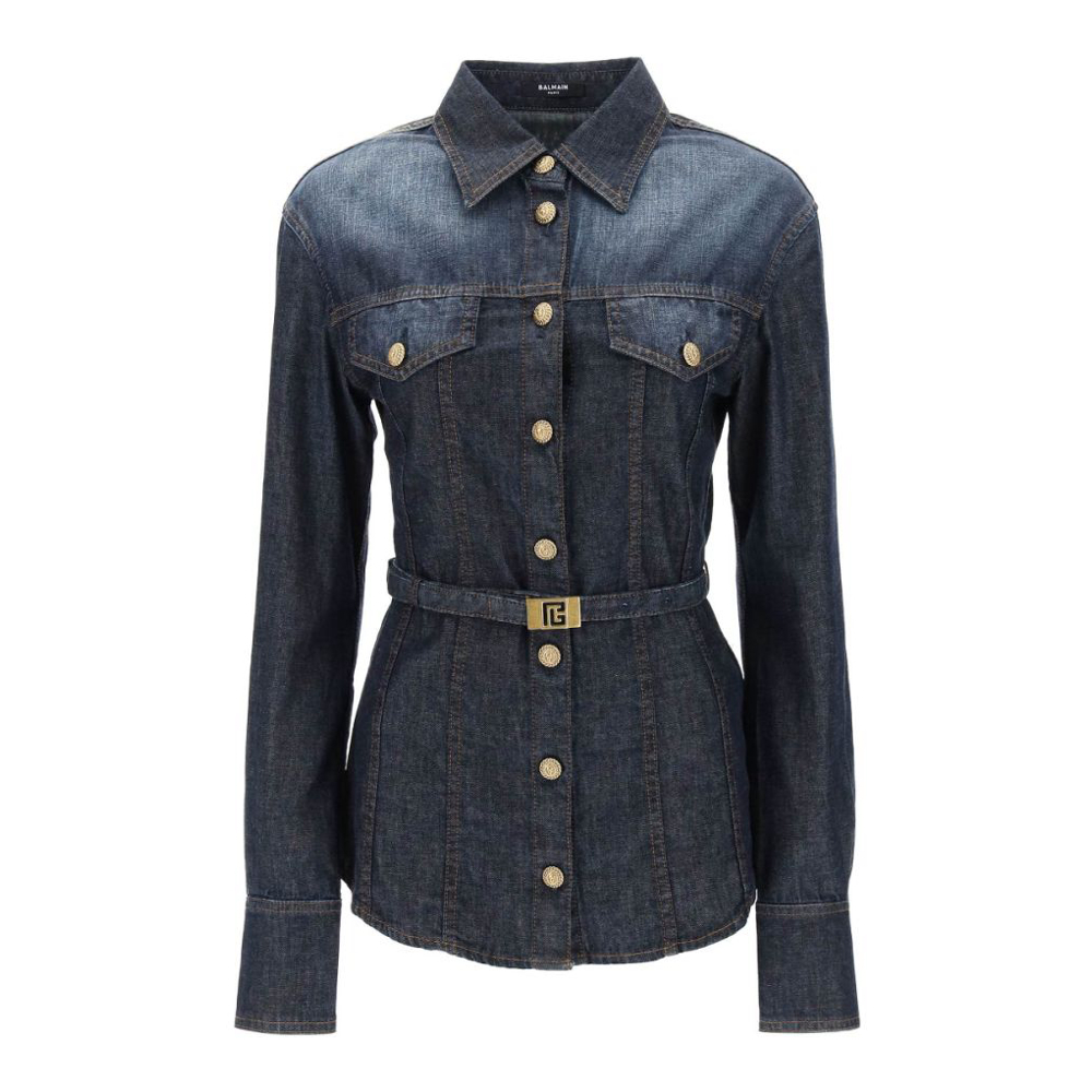 Chemise en Jean 'Belted Button-Up' pour Femmes