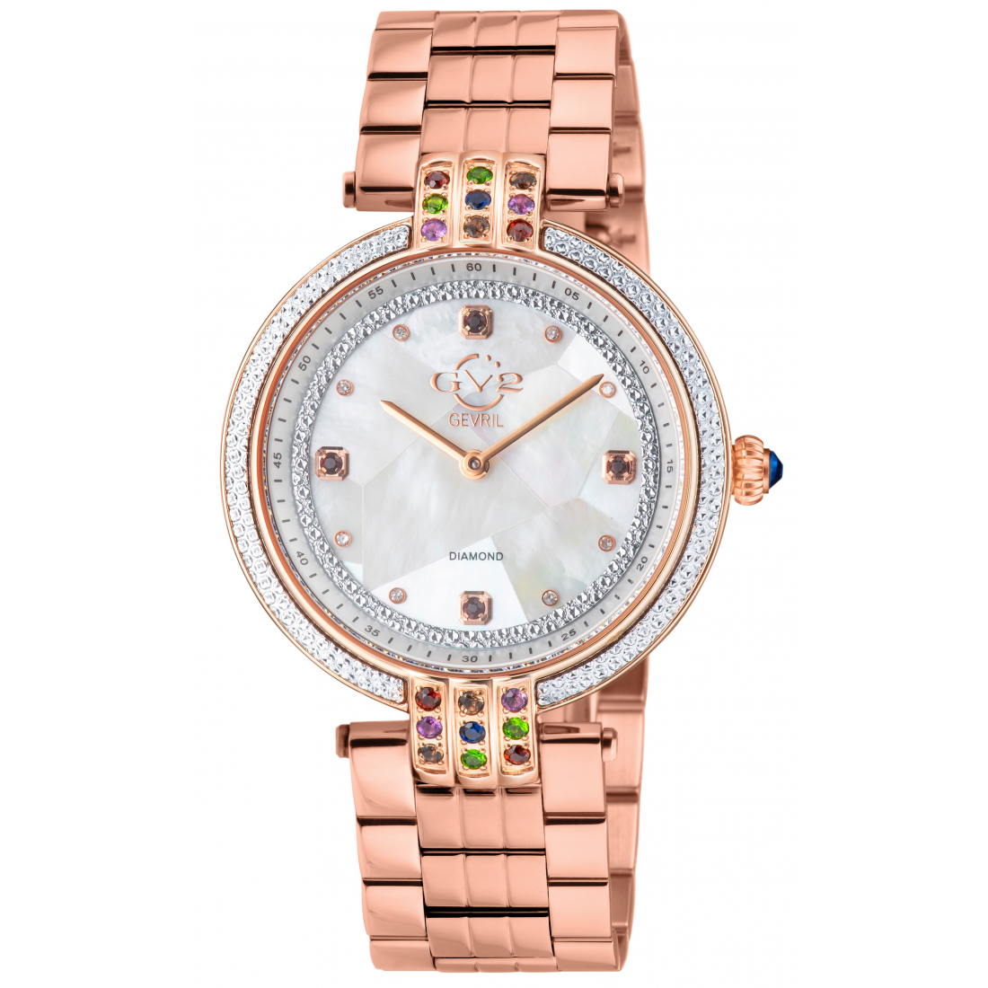 GV2 Matera Women's Swiss Quartz White Mother of Pearl Dial, 316L Stainless Steel IPRG Bracelet